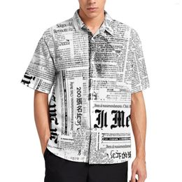 Men's Casual Shirts Spaper Collage Beach Shirt Texts And Headlines Summer Male Retro Blouses Short Sleeves Design Clothes Plus Size