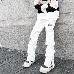 Men's Jeans Arrivals White Chic Hip Hop Men Straight Pants Luxury Ankle Zipper High Street Korean Casual Loose Denim Trousers 230426