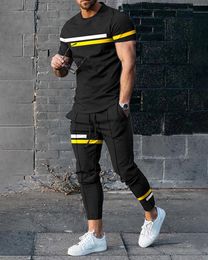 Men's Tracksuits Men's Summer Sets Fringe Colour Trend Short Sleeve T Shirt Trousers 2Pcs Suits 3D Print Oversized Clothing Streetwear Joogers 230427