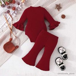 Clothing Sets Baby Set Months Long Sleeve Ruffled Romper and boot cut Pant Christening Outfit Toddler Infant Fashion Suit For Kids R231127