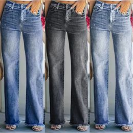 Women's Jeans 2023 Spring Mid Waist Loose Fashion Raw Edge Denim Straight Leg Pants Casual Female Trousers S2XL 231127