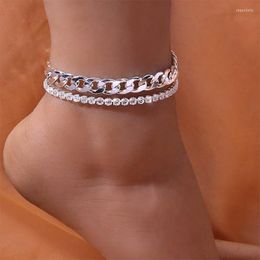 Anklets Y2K Colour Stainless Steel Beach Anklet For Women Accessories Men Ankle Bracelet On Leg Chain Rhinestones Foot Jewellery Part Gift