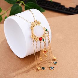 Chains Creative Ancient Gold Craft Inlaid Enamel Natural An Jade Tassel Necklace Chinese Style Retro Wedding Luxurious Jewellery