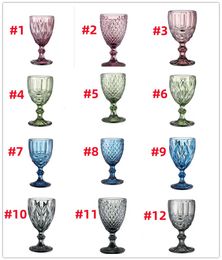 240ml 300ml European style embossed stained glass Wine Glasses Colored Glass Goblet with Stem Vintage Pattern Embossed Romantic Drinkware for Party Wedding