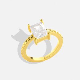 Band Rings Rings For Women Zircon Wedding Anniversary Double Opening Layer Adjustable Full Bling Square Girl Personality Party Jewellery Gift AA230426