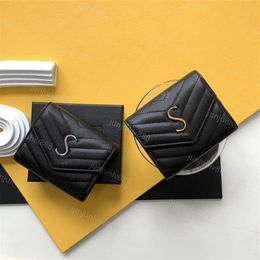 5A Top quality Genuine Leather Holder Wallets Designers Fashion handbag Men Women's COIN CARD Holders Black Lambskin Mini Key2083