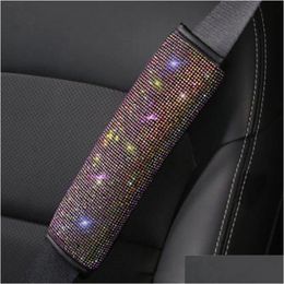 Safety Belts Accessories Car Seat Belt Er Set Shoders Pads With Bling Rhinestones Crystal 2Pcs Seatbelt Strap Protector Interior D Dhbji