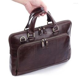 Briefcases Men's Cowhide Leather Briefcase Mens Genuine Handbags Crossbody Bags High Quality Luxury Business Laptop Bag