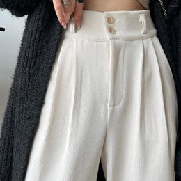 Women's Pants Button-zipper Closure Stylish Winter Trousers Wide Leg Suit With High Waist Soft For Comfortable Women