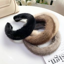 Headbands 2023 Women Luxury winter 100% Real Mink Fur Headbands High Quality Real Fur Hair Band Lady Fashion Hair Hoop Furry Gift 230426