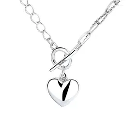 Chains 278LZFSILVER Fashion Silver 925 Fine Retro Design Double Chain OT Smooth Heart Necklace For Women Charm Jewelry Accessories Gift