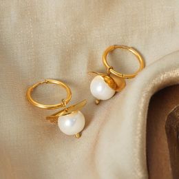 Hoop Earrings Ins 18K Gold PVD Plated Stainless Steel Baroque Shell Pearl Earring For Women Waterproof Hypoallergenic Jewellery Gift