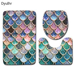 Mats DyuIhr simple fish scale printing home bathroom toilet seat cushion antislip mat door mat bathroom accessories threepiece set