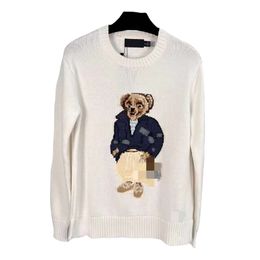 Ralphs Designer Laurens Sweater Top Quality Heavy Industry Embroidery Autumn And Winter Casual Little Bear Handmade Jacquard Pure Cotton Round Neck Sweater Women