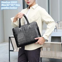 Factory outlet men shoulder bag 2 styles horizontal embossed leather business briefcase classic crocodile mens handbag double zipper fashion computer bag 1808#