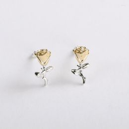 Stud Earrings Genuine 925 Sterling Silver Rose Flower For Women Fashion Korean Charm Ear Jewellery Accessories