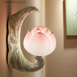 Wall Lamps Nordic Modern Lotus Wall Lamp Led Retro Mirror Lights Bedroom Bedside Lamp Vintage Resin Sconce Stair Home Decor Light Fixtures Q231127