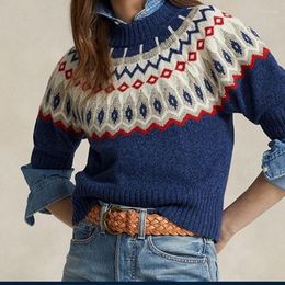 Women's Sweaters 2023 Autumn Winter Variegated Colour Block Knit Wool Sweater Mid-sleeved Knitted Pullover Jumper Women Top