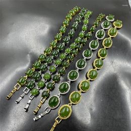 Strand Vacuum Plating Inlaid Spinach Green Jasper Egg-Shaped Bracelet