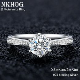 Wedding Rings NKHOG Real 3 Carat For Women 925 Sterling Silver Classic 6 Claws Engagement Band Jewellery Romantic Ring 231127