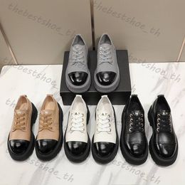 Designer Casual Shoes Genuine Leather Calfskin Spliced Multicolor White Black Grey Women Versatile Sneakers Thick Sole High Classic Loafers