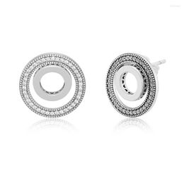 Stud Earrings Forever Signature Clear CZ 925 Sterling Silver Jewellery For Woman Make Up Fashion Female Party