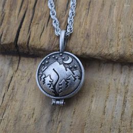 Chains Engraved With Mountain Moon Forest Locket Necklace Outdoor Travel Jewelry