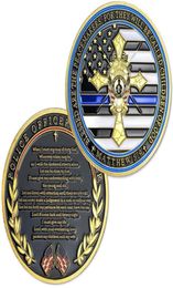 Other Arts and Crafts Thin Blue Line Police Souvenir Challenge Coin Police Officer039s Prayer Peacemaker Coins US Flag Gold Pla1380896