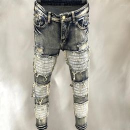 Men's Jeans 2023 Hip Hop Slim Fit Jean Men Motorcycle Pant Punk Denim Autumn Street Retro Patch Trendy