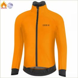 Cycling Jackets Cobik Winter Cashmere Thermal Fleece Jacket Men Long Sleeve Sport Wool Jersey Bicycle Cycle Printed Uniform Road Ciclismo Hombre 231124