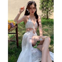 Women's Swimwear Sexy Swimsuit Women Beach Holiday Wear Bikini New Korean Fashion Hot Spring Swimwear White Fairy Elegant Girls Monokini Summer P230426