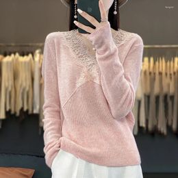 Women's Sweaters Pullover Autumn/Winter Wool Sweater Casual Knit Loose V Neck Tops Ladies Clothes Lace Blouse