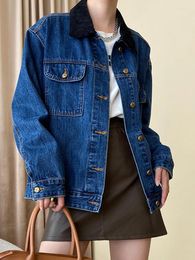 Women's Jackets Blue Big Size Denim Vintage Casual Jacket Lapel Long Sleeve Women Coat Fashion Tide Spring Autumn O679