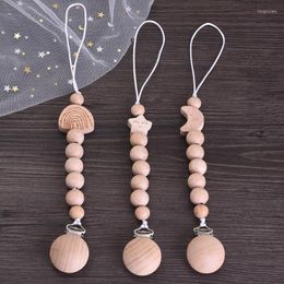 Pacifiers Baby Beech Wood Pacifier Clip Hand Ring Set Wooden Round Bead Soother Nipple Chain For Nursing Toy Infant Teether Teething