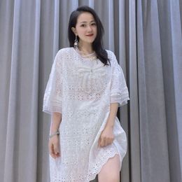 Dress Elegant White Beading Half Sleeve Dress Big Size TShirt Dress ONeck Pregant Summer Dresses