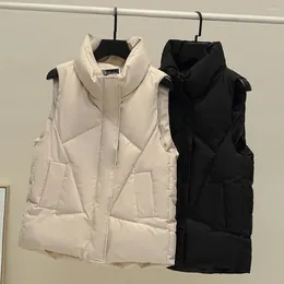 Women's Vests Women Fall Winter Vest Coat Thickened Padded Down Cotton Sleeveless Cardigan Zipper Closure Pockets Warm Jacket Waistcoat