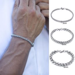 Charm Bracelets MENS JEWELRY 3 TO 8MM WIDE STAINLESS STEEL WHEAT CHAIN BRACELET 748 TO 9 INCHES LOBSTER CLASP 230426