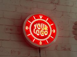 Your Logo 7 Colour Sign Circular Clock 3D Engraving LED Wholesale and Retail