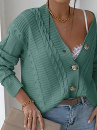 Sweaters women's knitted cardigan green Button Vneck Long sleeve autumn oversize sweater vintage Casual beige Cardigan for women 2022