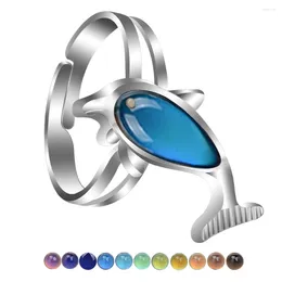 Cluster Rings Mood Ring Vintage Dolphin Glitter Powder Adjustable Size Unique Temperature Control Color Animal Female Jewelry
