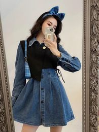 Casual Dresses Denim Dress 2023 Autumn Female French Long-Sleeved Short And Spring Street Jean Elegance Korean