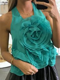 Women's Tanks Summer 3D Floral Printed Chiffon Vest Tops Sexy Sleeveless Backless Cropped Top Female 2023 Y2k Lady Holidays Camisole