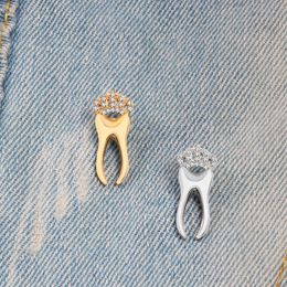 Crown Tooth Brooches Gold Silver Colors Rhinestone Alloy Teeth Party Office Brooch Pins For Women Men Gifts