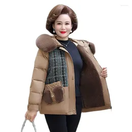 Women's Trench Coats Middle-aged Women Polar Fleece Cotton-padded Clothes Fashion Mother Winter Down Jacket Splicing Hooded Thick Coat