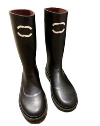 Rain Women's Fashion Leather New Black Boots Print Outsole Designer Shoes simple 05