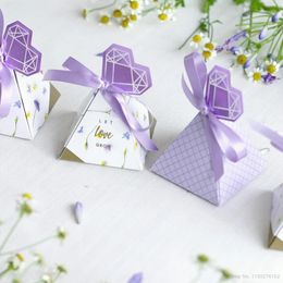Gift Wrap Purple Daisy Triangular Style Candy Box Wedding Favors Bomboniera And Gifts Baby Shower Party Supplies Paper Bags