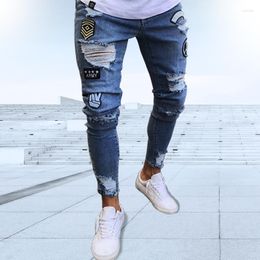 Men's Jeans 2023 Spring And Summer Hip Hop Ripped Men's Classic Blue Black Stretch Tight Fashion Denim Trousers Street Casual Pants