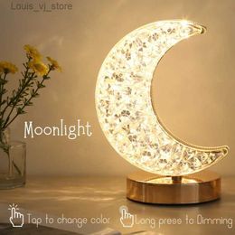 Night Lights Bedroom Crystal Touch Dimming Night Light Girls Room Home Decor Aesthetics USB Bedside LED Table 3d Moon Lamp YQ231127