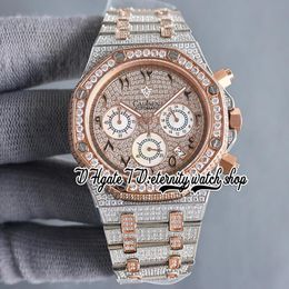 SF sf26067 Japan Miyota Quartz Chronograph Movement Mens Watch Rose Gold Bezel Iced Out Diamond Dial Arabic Markers Two Tone Diamonds Bracelet eternity Watches