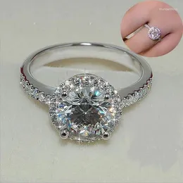 Cluster Rings Natural 1.5 S Moissanite Gemstone 14 K White Gold Ring For Women Round 925 Jewellery Wedding Box Females Anel